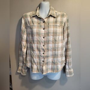Columbia Women's Plaid Shirt in Tan and Green, Size Medium